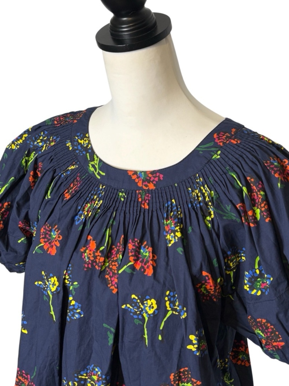 Ulla Johnson Senta Midnight Floral Puff Sleeve Pleated Poplin Top • Size 6 - Picture 2 of 10